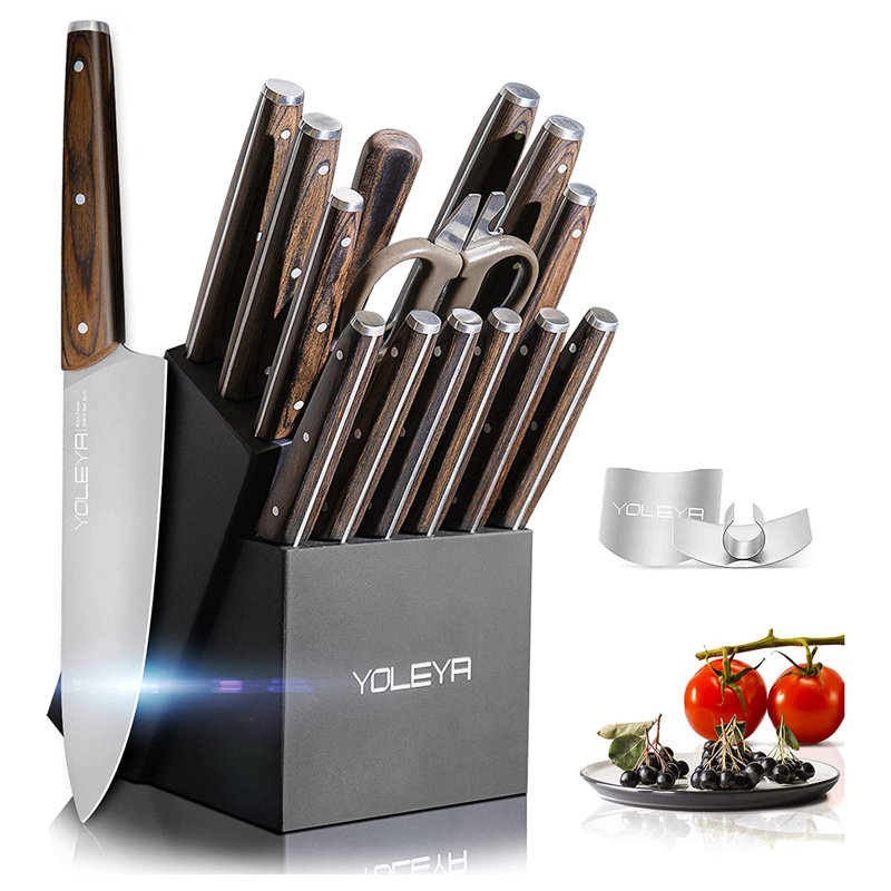 YOLEYA 15 Piece Stainless Steel Assorted Knife Set