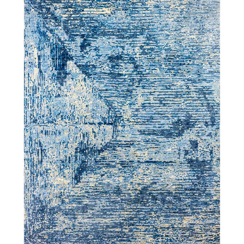 Hand Knotted Abstract Area Rug, Rectangle 9' x 12'