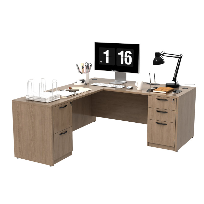 66.93'' L-shaped Desk With File Cabinets, Lime