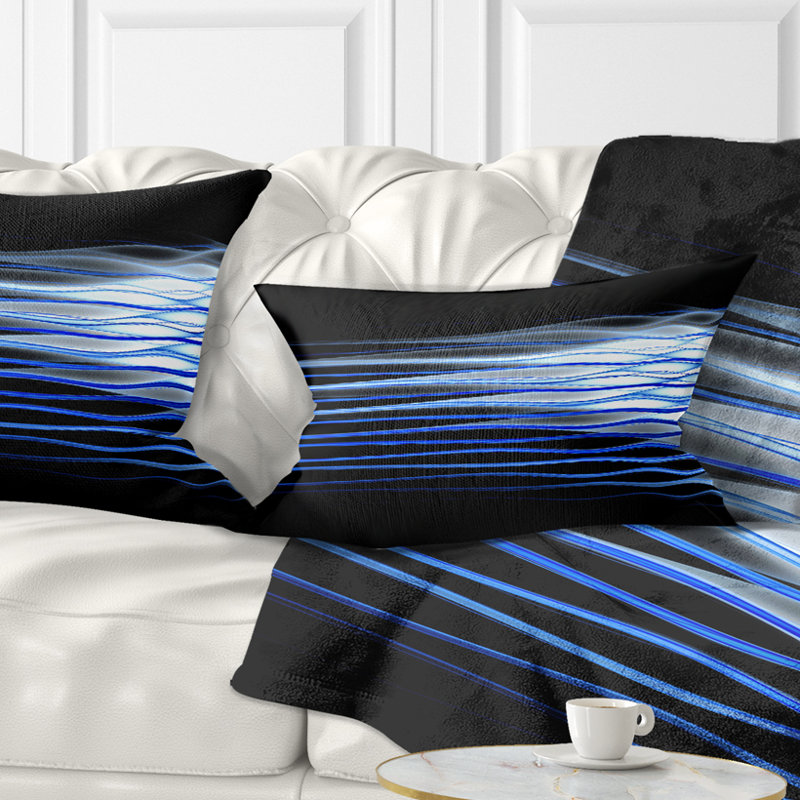Vagues fractales bleu foncé - coussin abstrait imprimé