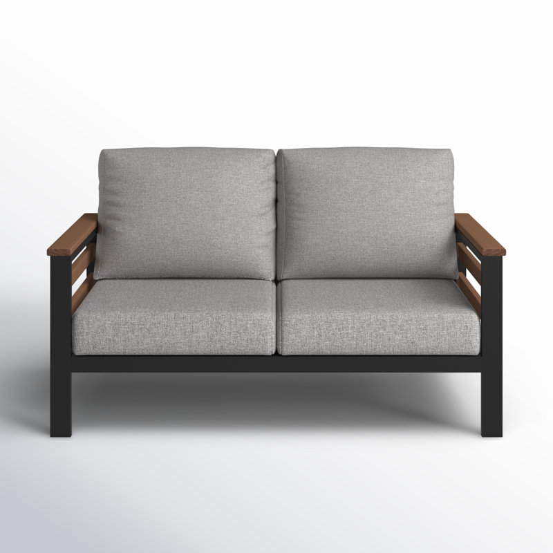 Townsend 55'' Wide Outdoor Loveseat with Sunbrella® Cushions, Brown/Dark Gray, Canvas Granite Sunbrella® Canvas