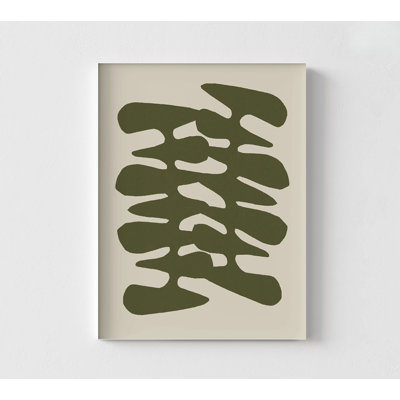 Retro Shapes II By Jen Bucheli, Deep Green Abstract Shape Small Living Room Artwork, Large Cream Framed Abstract Painting Bedroom Print 14716GG