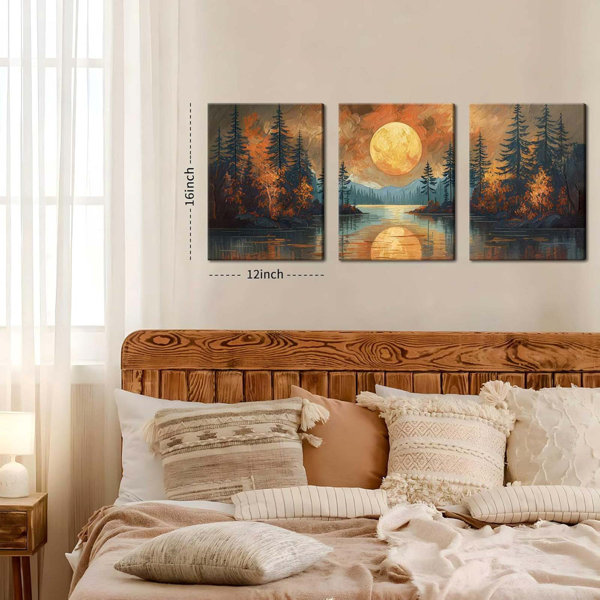 Latitude Run® Framed Gold Mountain Forest Sunset Landscape Wall Art Set ...