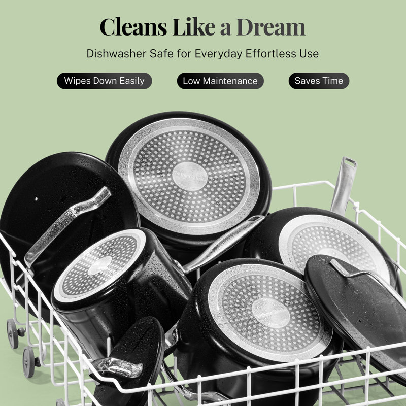 Gotham Steel Modern Collection 11 Pc Cream Nonstick Cookware Set, Black/Chrome