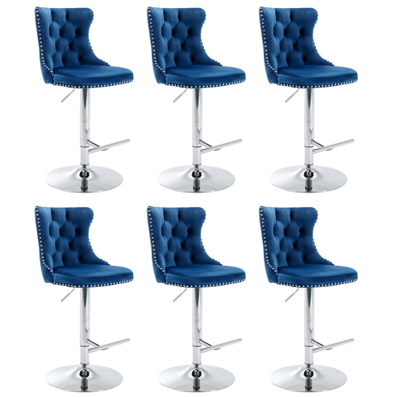 Tabouret de bar pivotant à 360 ° en velours Kaleyll pour îlot de cuisine Kaleyll, Argent, Bleu