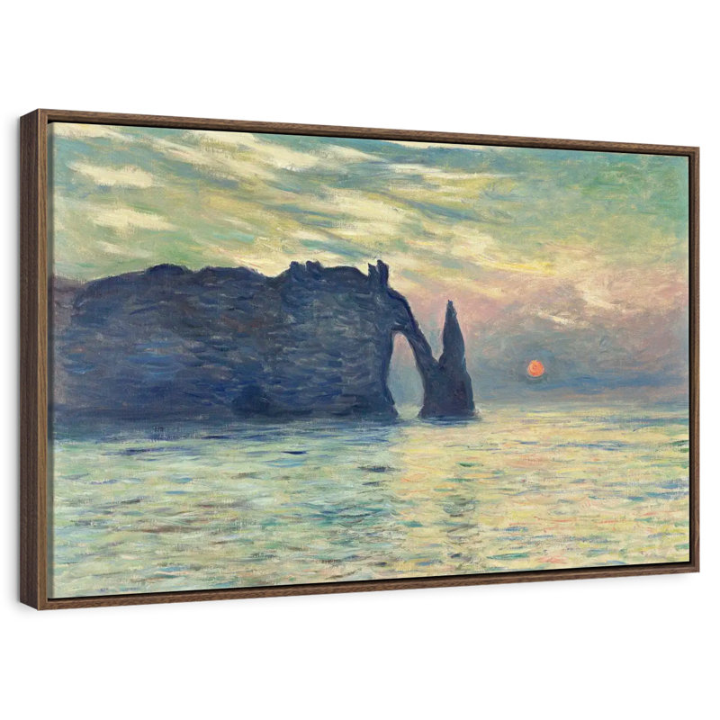 Coucher de soleil sur la falaise d'Etretat, Cadre flottant noyer, 31 po x 21 po