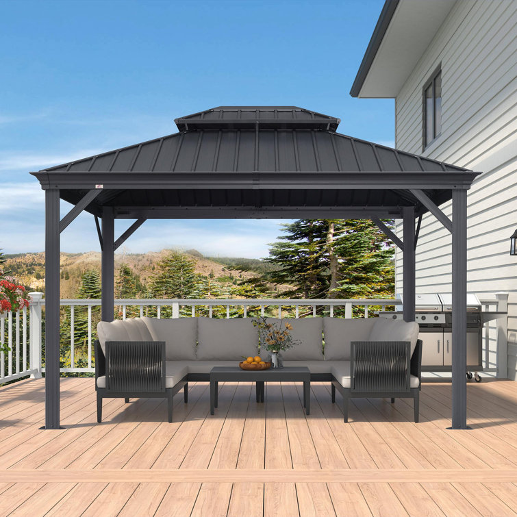 Purple Leaf 10' X 12' Gazebo With Galvanized Steel Hardtop Roof Patio Gazebo For Outdoor Lawn And Garden Permanent Pavilion Grey(only Frame)