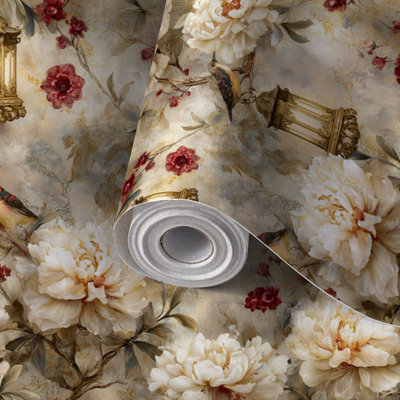 Lanterne auto-adhésive à motif de papier peint à motif de pivoines chinoises auto-adhésives et amovibles 17,7 po x 118 po (45 x 300 cm)