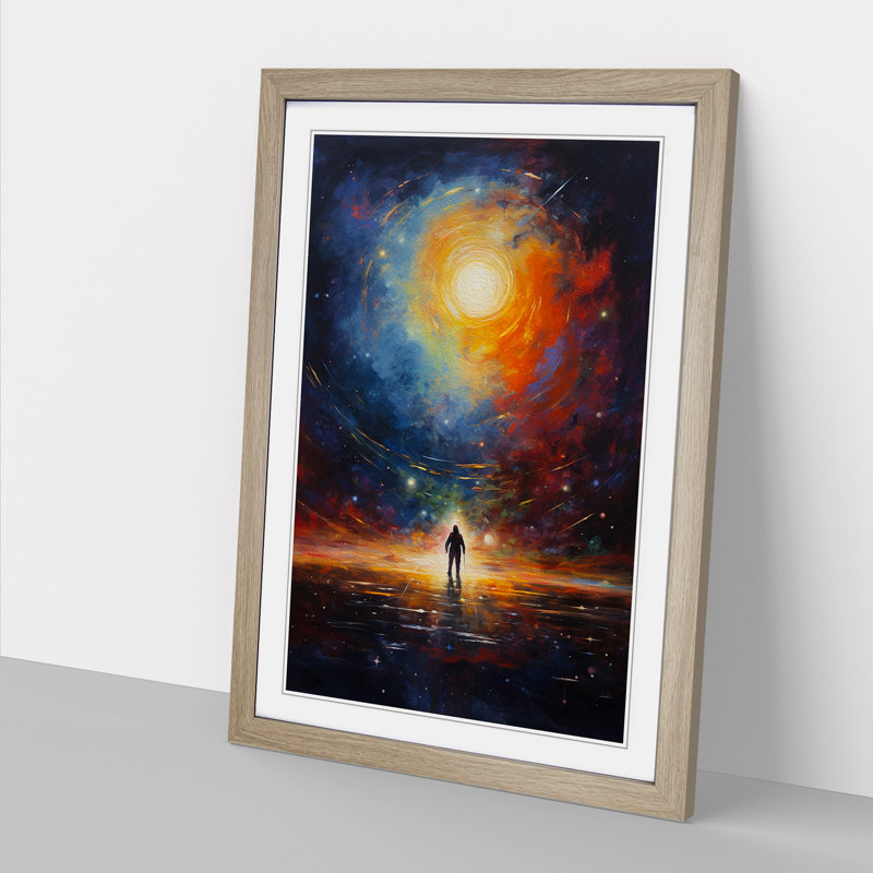 Universe Action Painting - Single Picture Frame Print on Wood, Oak Framed, 46cm H x 34cm W
