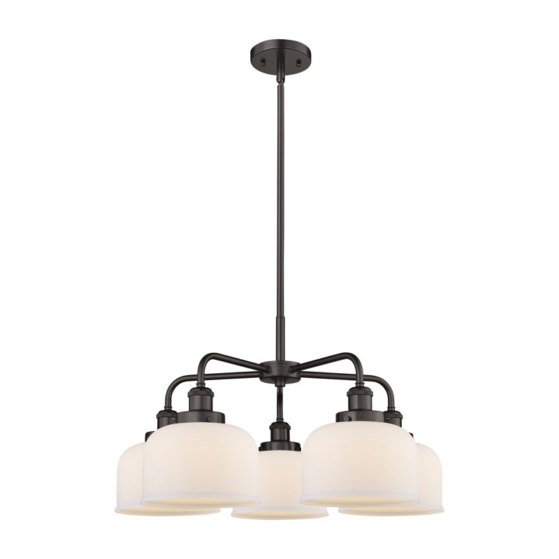 Lustre en verre à 5 lumières Bell, Blanc mat, Bronze huilé