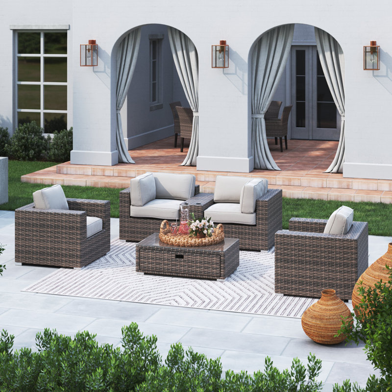 Tonioni Wicker Fully Assembled 4 - Person Seating Group with Cushions, Espresso
