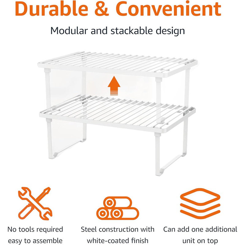 de rangement empilable en métal pour vaisselle et rangement pour armoires - blanc
