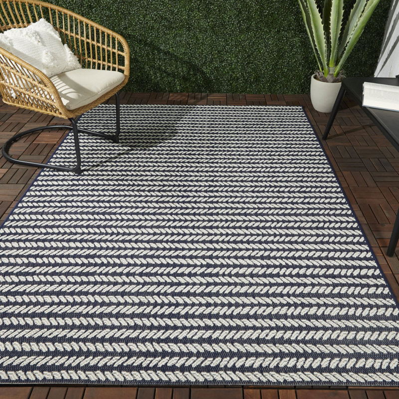 Tapis rayé bleu / blanc Fordbridge, Rectangle 7 pi 10 po x 10 pi
