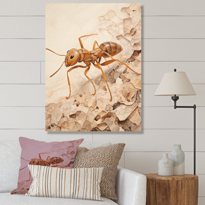 Minimalisme, fourmi beige, collage sur toile