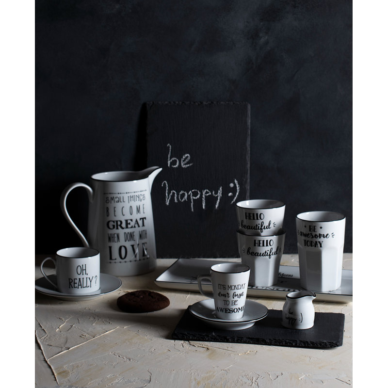 Be Happy White Ceramic 4-Piece Mug Set