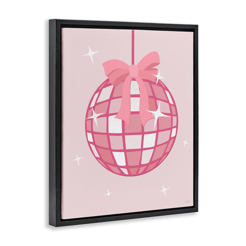 Boule disco rose avec cadre flottant à ruban, design par Natalie Carpentieri, Cadre flottant noir de jais, H 21 po x l 17 po
