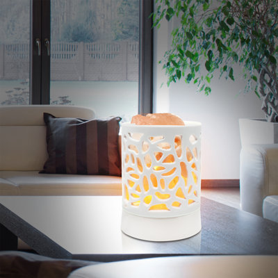 Barron Himalayan Glow Ceramic Style Metal Basket USB Salt Lamp with Pink Salt Chunks, White