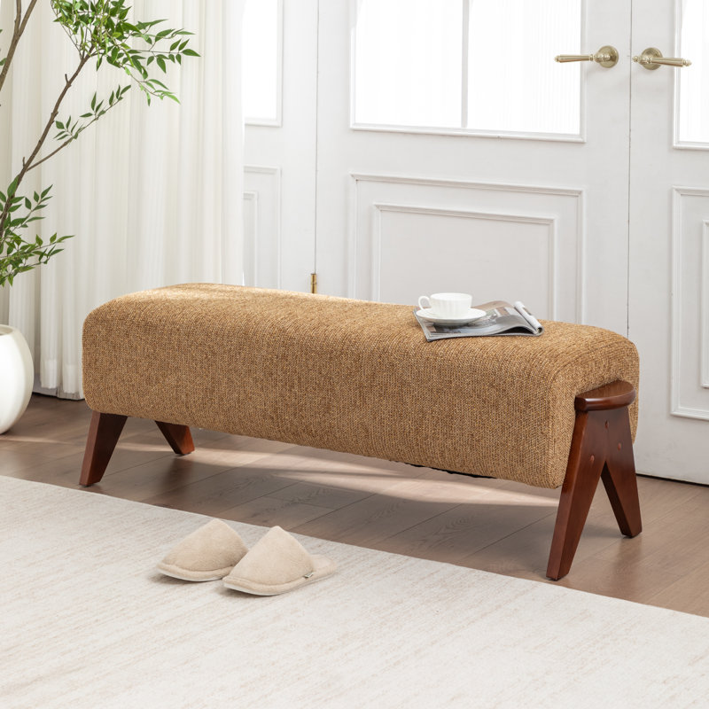 Karsen Upholstered Bench With Solid Wood Leg, Yellow