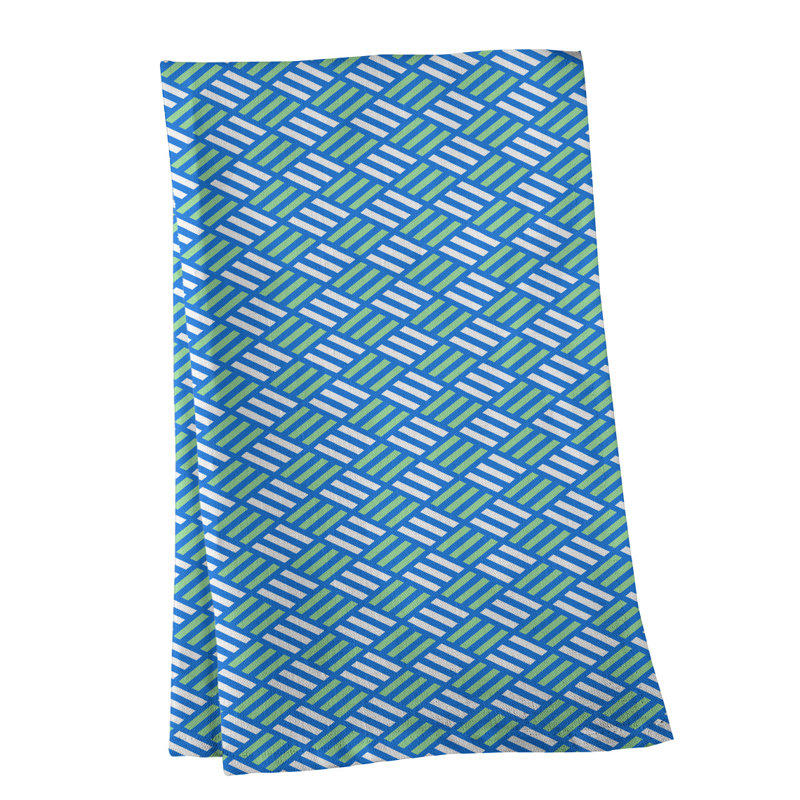 Torchon à losanges à rayures, Vert/bleu, Croisé en coton