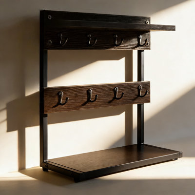 Industrial Rustic Mug Tree Holder, 2-Tier Countertop Mug Rack With Storage Shelf, Holds 8 Coffee Mugs, Vintage Kitchen Organizer For Farmhouse Decor