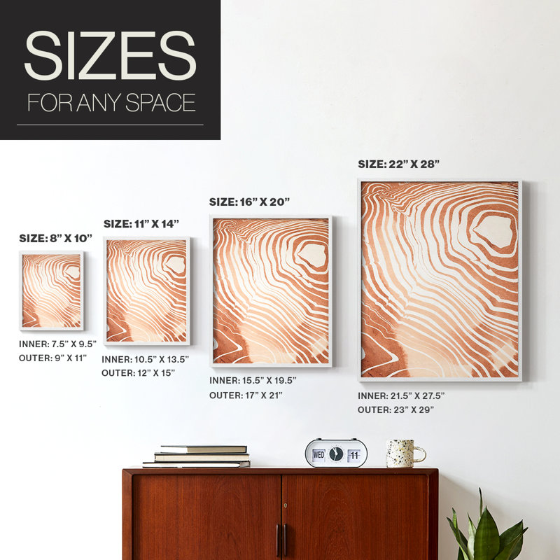 Reproduction encadrée de grain de bois Suminagashi II - bois massif, Blanc, H 10 po x l 8 po