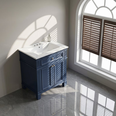 Armoire de salle de bain vintage 24 "avec lavabo en céramique - meuble-lavabo élégant avec portes à fermeture en douceur, tablette réglable et ouverture arrière pour un décor de salle de bain classique