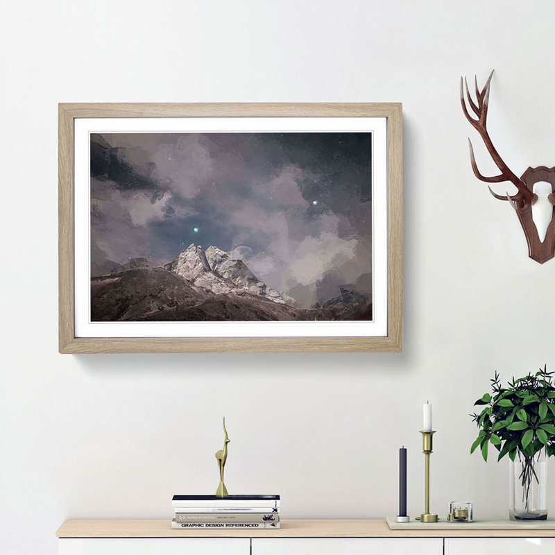 Stars Above the Himalayas - Picture Frame Graphic Art Print, 48cm H x 65cm W x 2cm D, Oak Framed
