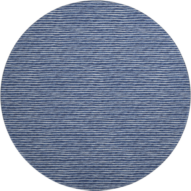 Premium Machine Washable Vaseem AMF138 Navy Rug, Round 8'