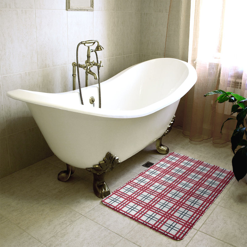 Memory Foam Non-Slip Bath Rug, 17" W x 24" L, Pink/White 2
