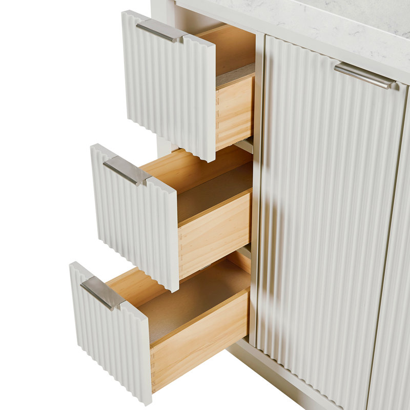 Ensemble de meuble-lavabo simple en bois massif de 48 po avec plateau en quartz Carrara blanc de 1,5 po Haun, Ovale, 48"