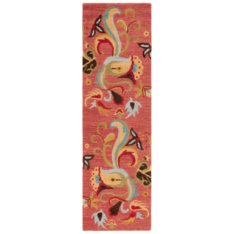 Tapis rouge en laine touffeté à la main Ferrera Jahiem, Tapis de couloir 2 pi 3 po x 8 pi