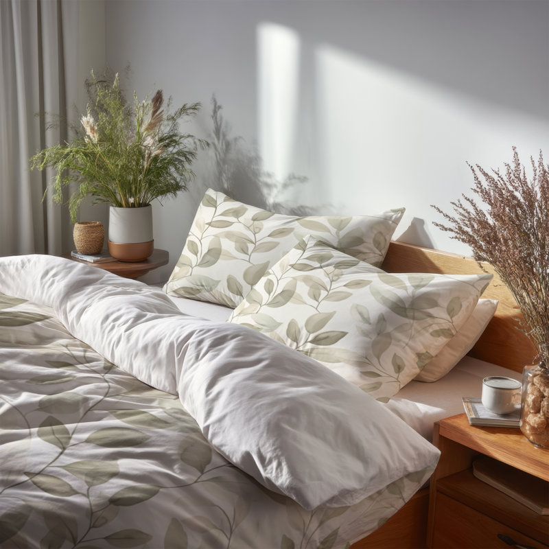 Ensemble de housse de couette abstraite pour 3 personnes - Ensemble de literie sauge côtière scandinave