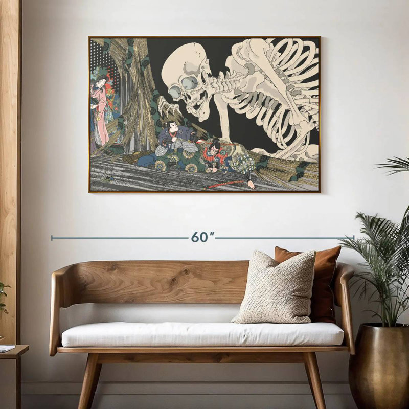 Squelette japonais, 46 po x 31 po, Cadre flottant doré