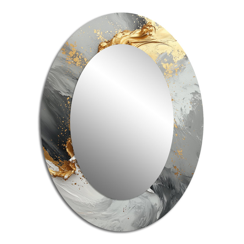 Gris et or abstrait marbre I - décor de miroir mural ovale doré, 40 po x 30 po