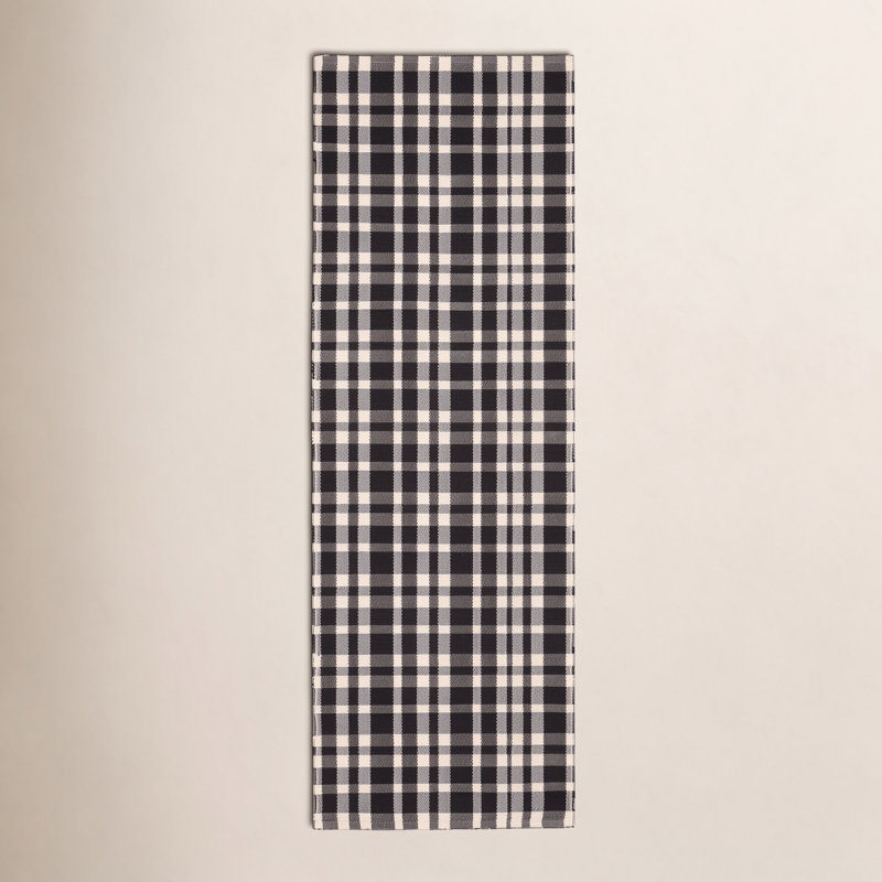 Tattersall Black Handwoven Indoor/Outdoor Rug, Runner 2'6" x 8'