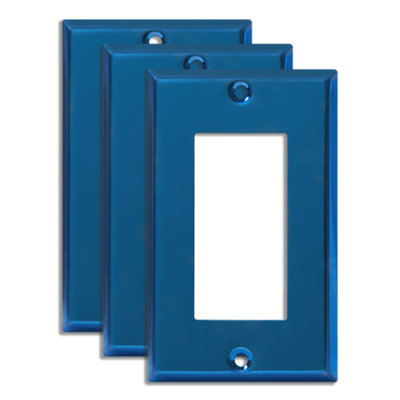 Metal 1-Gang Rocker Wall Plate, Polished Blue(3-Pack)