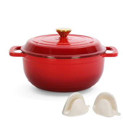 6 pte  Faitout rond en fonte rouge avec couvercle