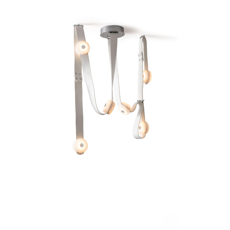 SNAPS 6 - Light LED Pendant by Andy Morter, Sterling, White Leather