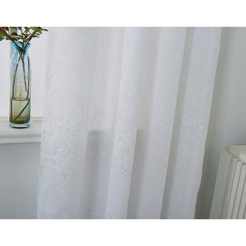 Panneau de rideau simple semi-diaphane avec passe-tringle Colbert, Blanc