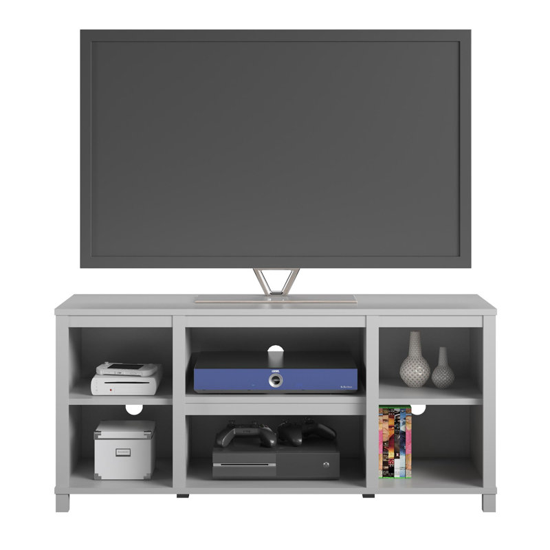 Dove Gray 6-Shelf TV Stand with Cabinet for 50" TVs