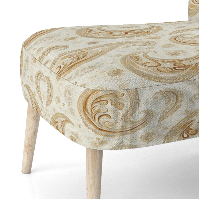 Fauteuil d'appoint moderne - Fauteuil d'appoint beige à motif cachemire floral en velours jaune