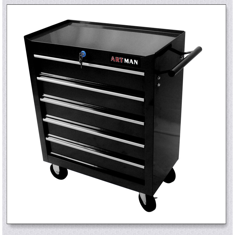 Coffre à outils à 5 tiroirs avec système de verrouillage et 4 roues, idéal pour le rangement dans le garage et l'organisation