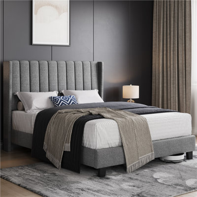 Upholstered Bed Frame with Channel Tufted Headboard