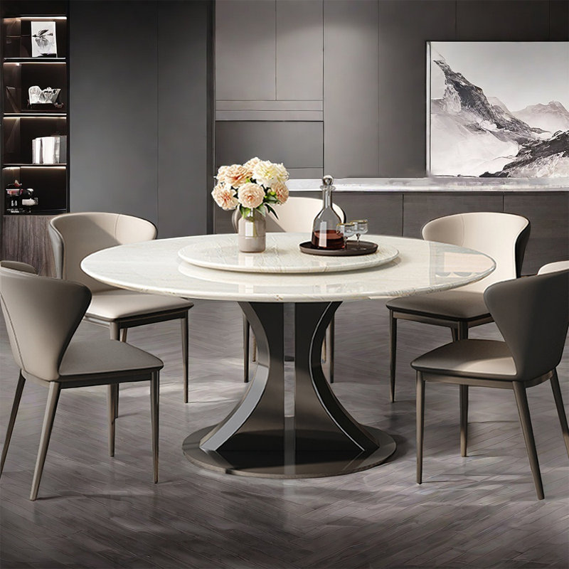 Tables de salle à manger rondes simples en marbre de luxe moderne, H 29,52 po x L 51,18 po x l 51,18 po