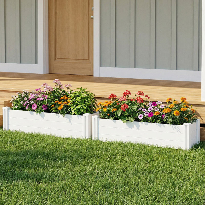Ensemble de boîte à fleurs 13 po x l 39 po x P 16 po avec jardin surélevé en PVC pour piquets de terre, jardin et entrée, 2