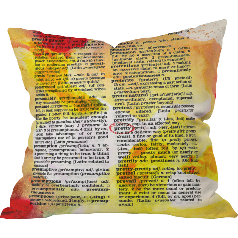 Pretty Dictionary Art Throw Pillow, 26" x 26"