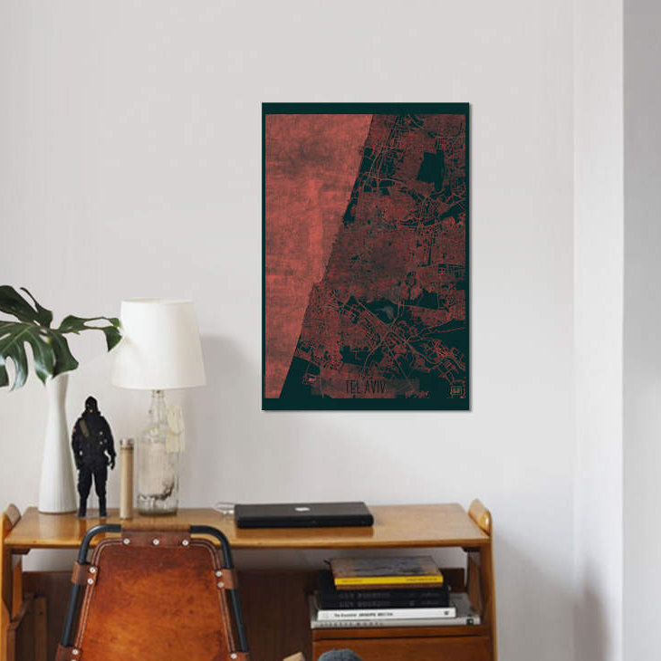 Carte urbaine Tel Tel, H 12 po x l 8 po x P 0,75 po, Toile tendue, Pas de tapis