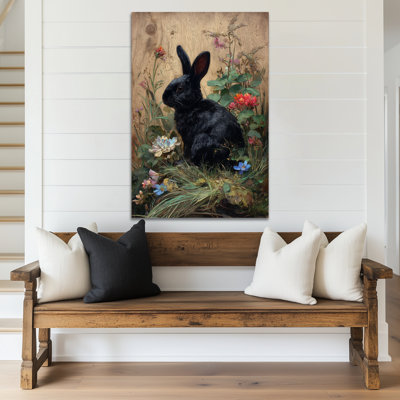 Art mural sur toile de lapin de Timuba - décoration murale de photos de lapin rétro, œuvre de Pâques pour le salon, impressions de toile tendue 24 x 32 po