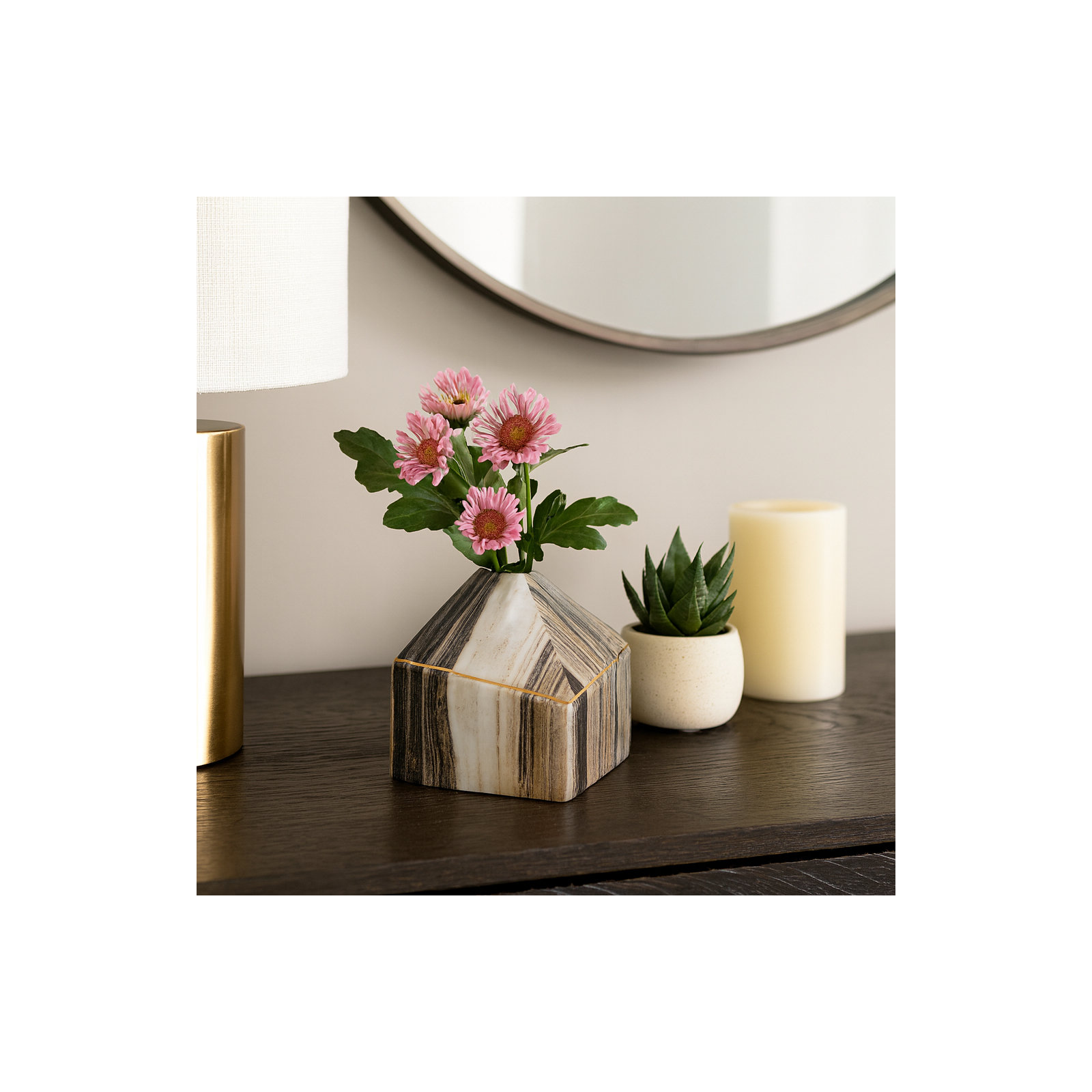 Joss & Main 9" Salmais Large Vase, Gray Marble, 5", Gray/Brown