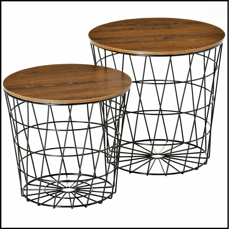 Ensemble de 2 tables de bout, tables gigognes avec rangement, tables d'appoint rondes avec plateau amovible pour salon, chambre à coucher